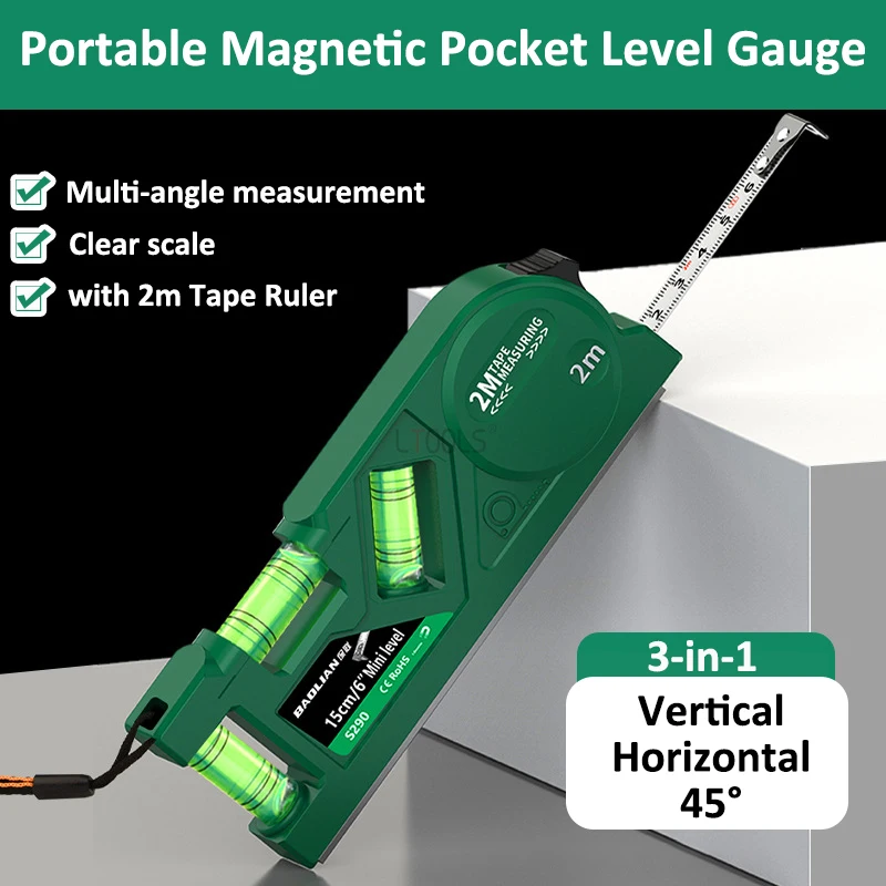 

Mini Level Gauge 3 in 1 Vertical/horizontal/45 ° Measure High-Precision Level Ruler Home Portable Magnetic Pocket Level Gauge
