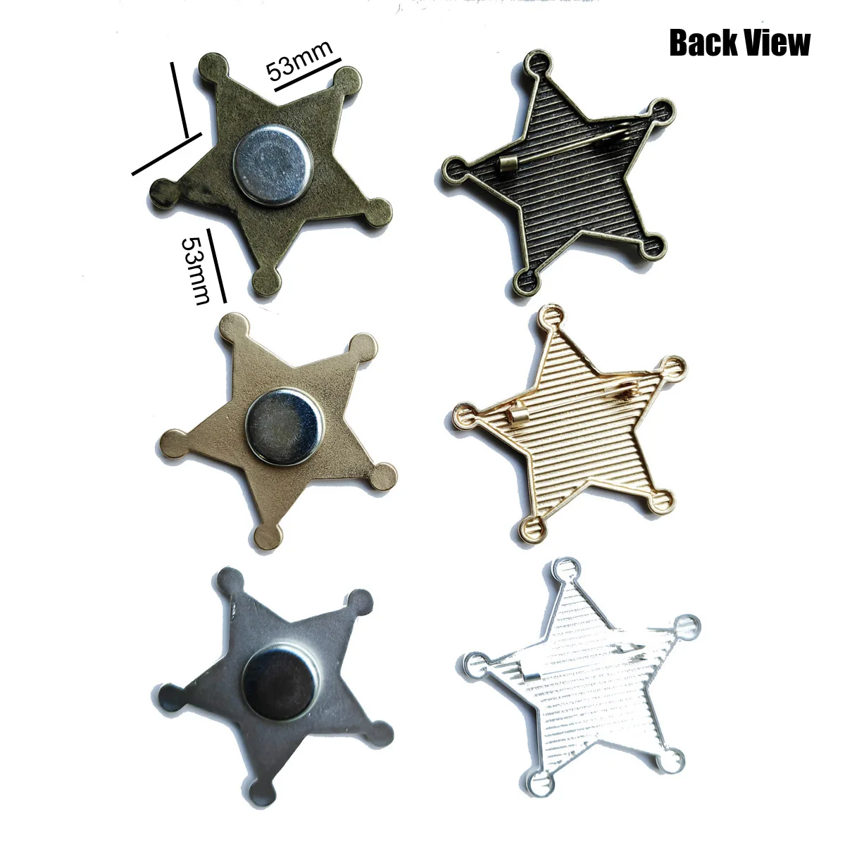 دبابيس شرطة خماسية للأطفال ، شارات دبوس طية صدر نجمة ، مجوهرات حفلة مجوفة ، إكسسوارات الموضة ، مقاسين ، 3 ألوان اختيارية