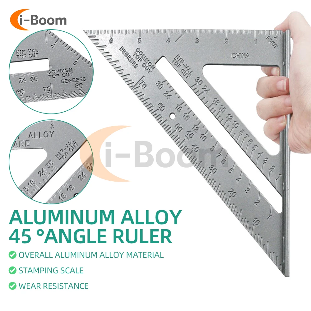 7 Inch British Triangle Ruler Protractor 90 Degree Thickened Angle Ruler Aluminum Alloy Woodworking Measuring Tool Carpenter