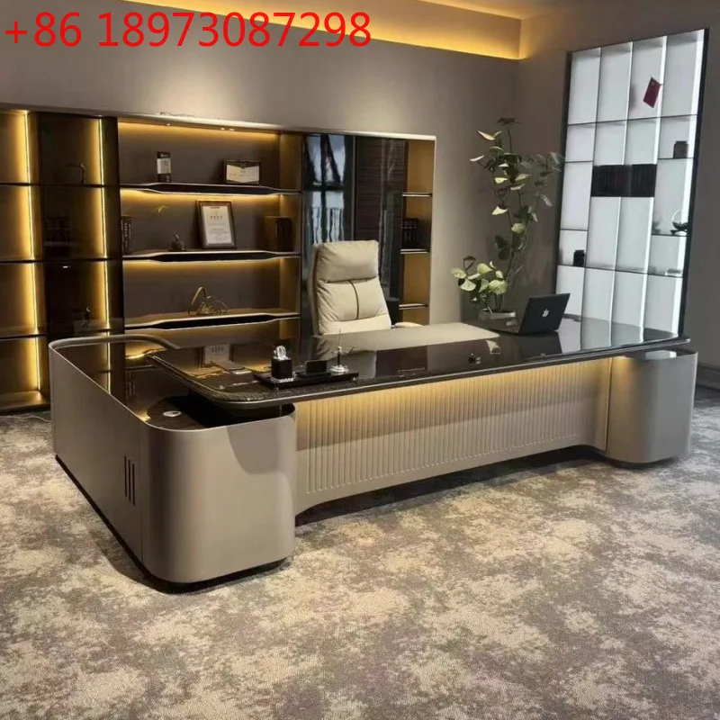 

Light luxury technology high-end desk modern ebony leather paint