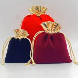 10 Pcs/Lot Gift Bag Golden Mouth Velvet Pouch with Drawstring Pouch bag jewelry Wedding Candy Pocket