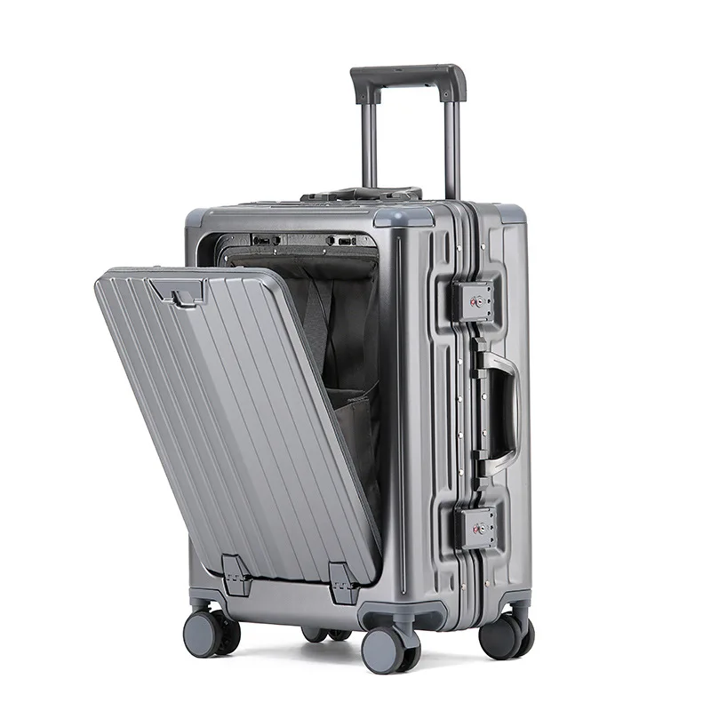 

20/24 Inch Front Opening Travel Suitcases Luggage Aluminum Frame Suitcase Laptop Bag Cabin Password Trolley Case With Cup Holder