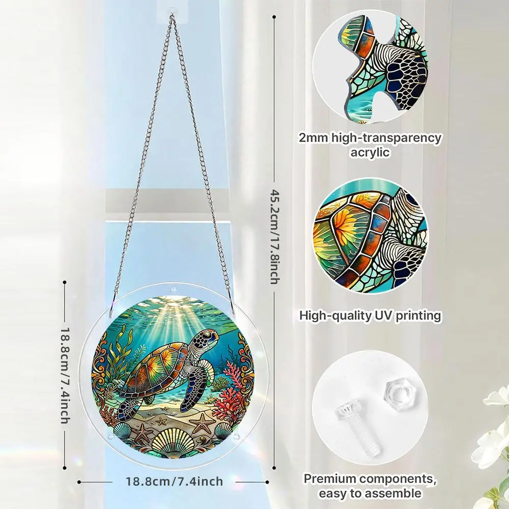 Sea Turtle Underwater Scene Acrylic Puzzle Garden Suncatcher, 57 Pieces Acrylic Jigsaw Puzzle Ornaments For Window Hanging