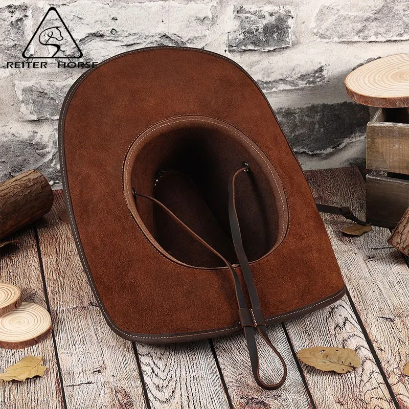 Pure handmade men's and women's leather hats outdoor