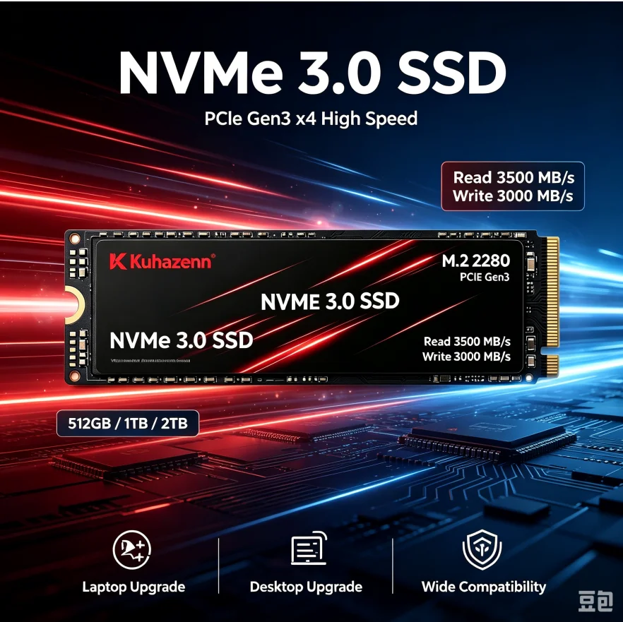 Kuhazenn M.2 2280 NVMe SSD PCIe 3.0 内蔵ソリッドステートドライブ 読込速度3500MB/秒 書込速度3500MB/秒 ノートパソコン・デスクトップPC用 512GB 1TB 2TB