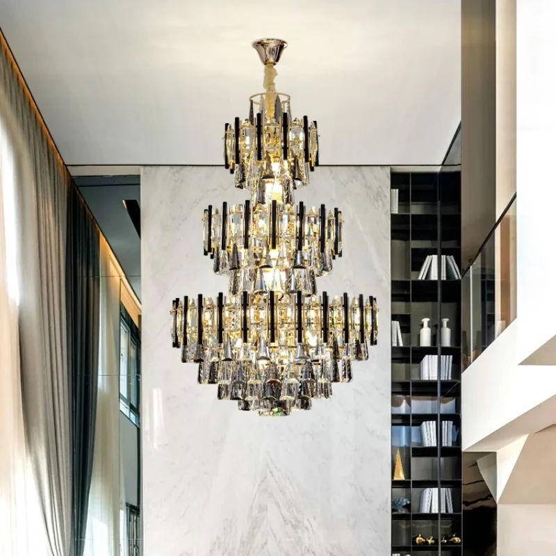 Duplex Building Large Chandelier Villa Living Room Hotel Lobby Simple Post-modern Luxury Hollow Staircase Crystal Chandelier Led
