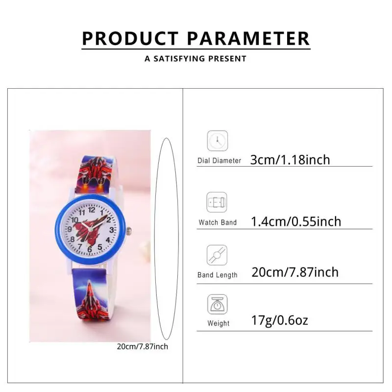 New Tide Student Youth Circle Shell Cartoon Color Printing Airplane Fighter Children's Watch