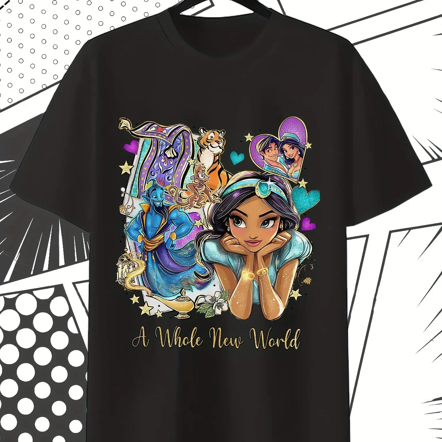 

Женская футболка оверсайз с принтом Disney Princess Jasmine & Friends Magical World, повседневная удобная футболка с короткими рукавами, Аладдин и 1000 ночей