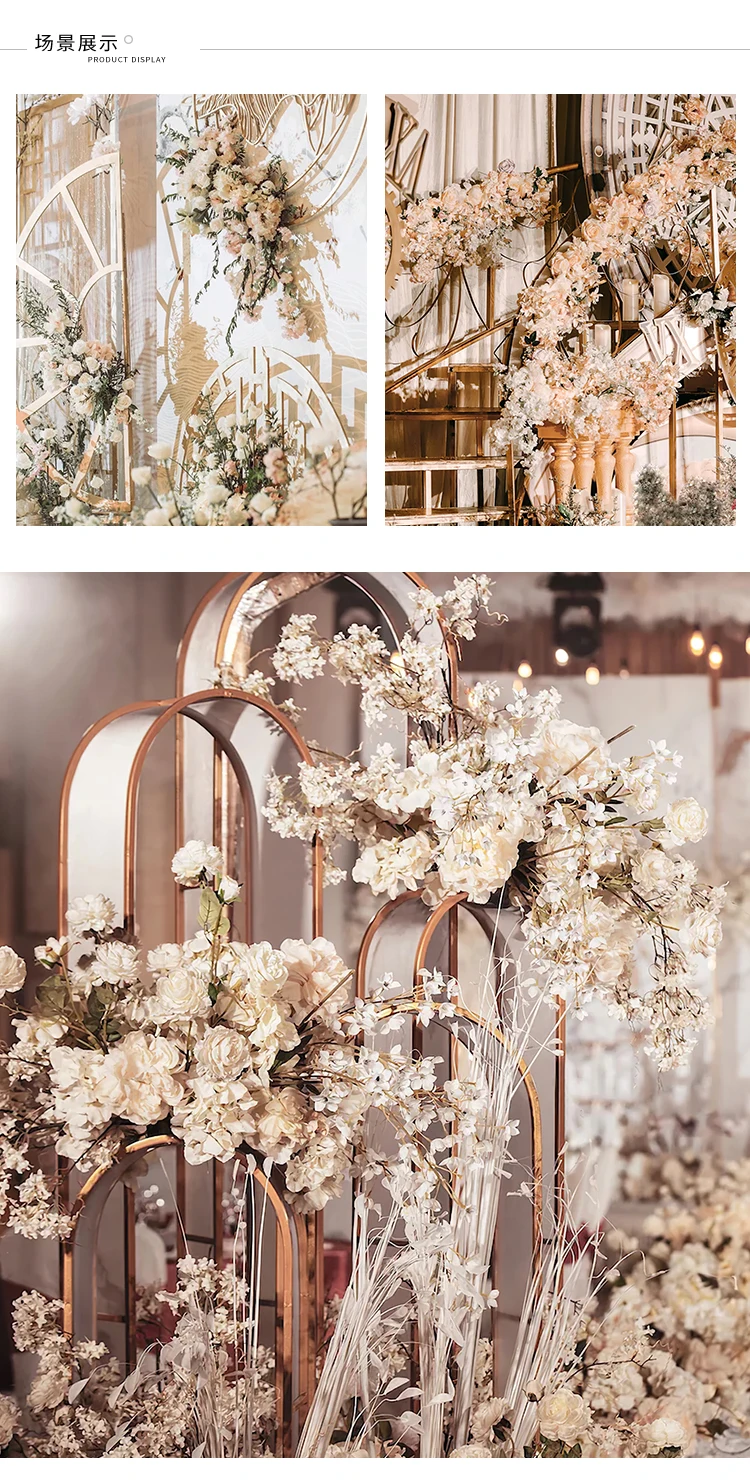 5D Lichtfarbe Champagner Künstliche Blumen Hochzeitsdekoration Hängende Hornblumenreihe Begrüßungshintergrund Requisiten Wegführung Blumen – Detail 1