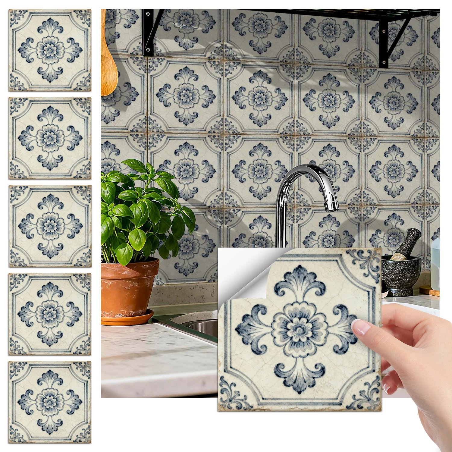 

36 floral pattern kitchen and bathroom tile stickers, self-adhesive wall decoration, home decoration wall stickers