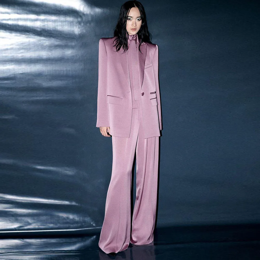 

Purple Women Suits High Quality Formal Occasion Peak Lapel 2 Pieces Jacket Pant One Button Female Clothing Fashion 2025
