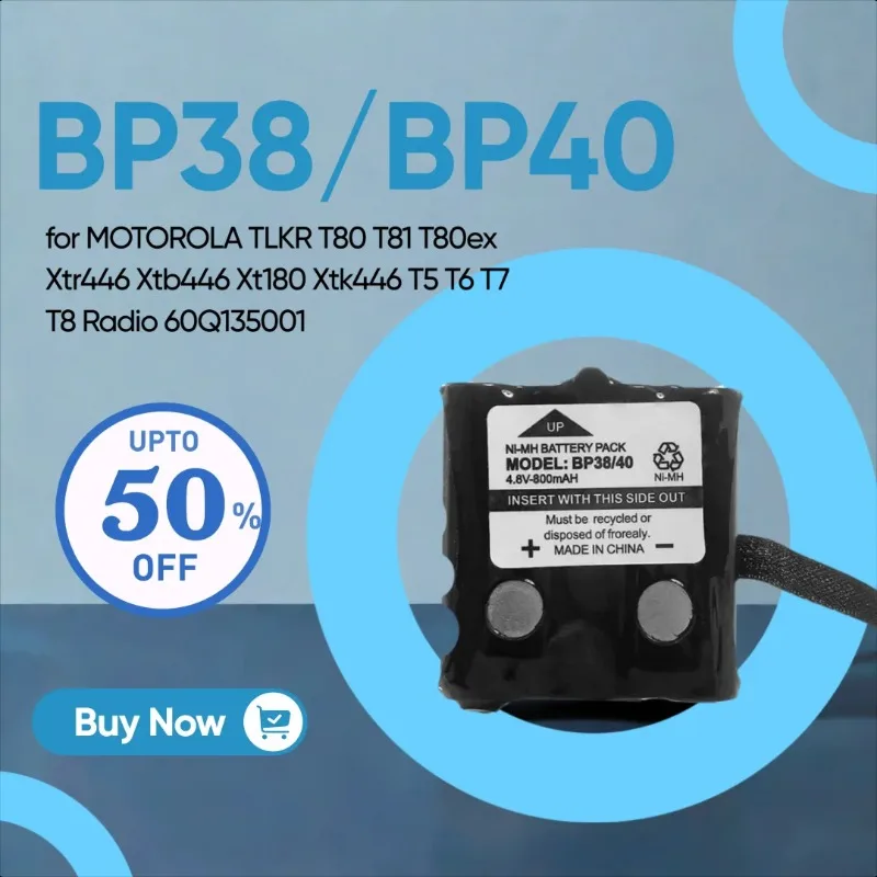 

800mAh BP38/BP40 IXNN4002B NI-MH Battery for MOTOROLA TLKR T80 T81 T80ex Xtr446 Xtb446 Xt180 Xtk446 T5 T6 T7 T8 Radio 60Q135001