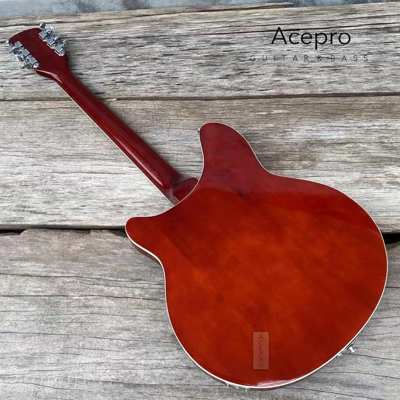 12 cordas semi oco corpo guitarra elétrica vinho cor vermelha, arremate em forma de r, escala de jacarandá, guitarra de alta qualidade