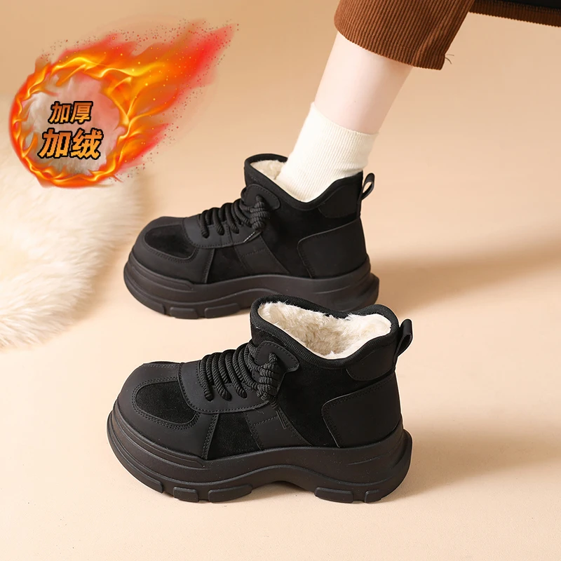 CRLAYDK المرأة مكتنزة الثلوج الأحذية الكاحل الدافئة الفراء اصطف الشتاء الانزلاق على الجوارب القصيرة أحذية منصة المشي في الهواء الطلق بوتاس #5