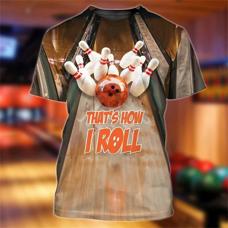 

Trendy Bowling Graphic 3D Printed T Shirt Men Women Harajuku Y2k Tees Crew Neck Short Sleeves Summer Sports Oversized T-shirt