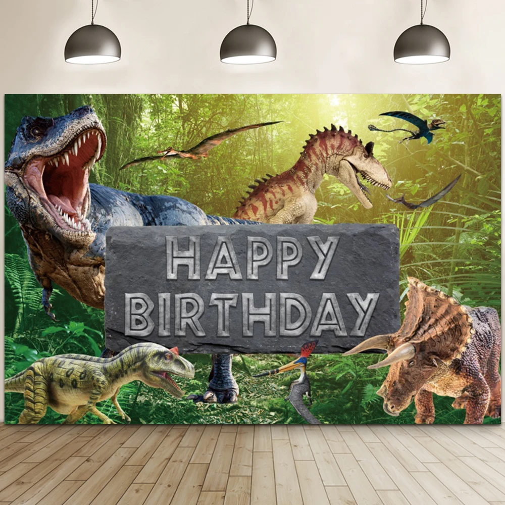 Dinosaur Birthday Backdrop Jurassic Dino Theme Happy Birthday Banner Jungle Birthday Party Backgrounds Boys Birthday