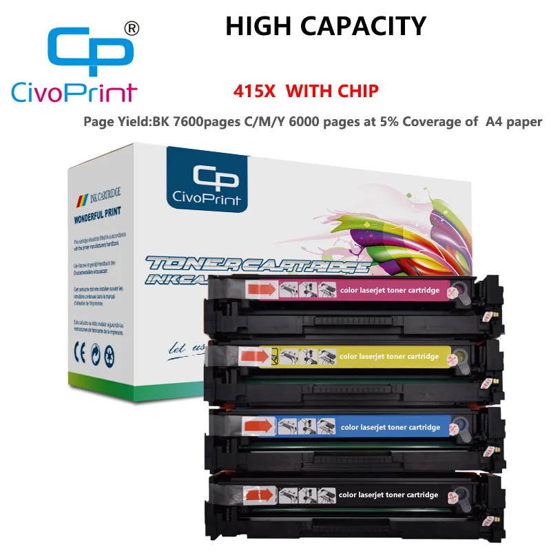 Civoprint 1 PC 415X W2030X W2031X Toner Cartridge Compatible for HP LaserJet Pro M454dn M454dw MFP M479dw M479fdn with chip