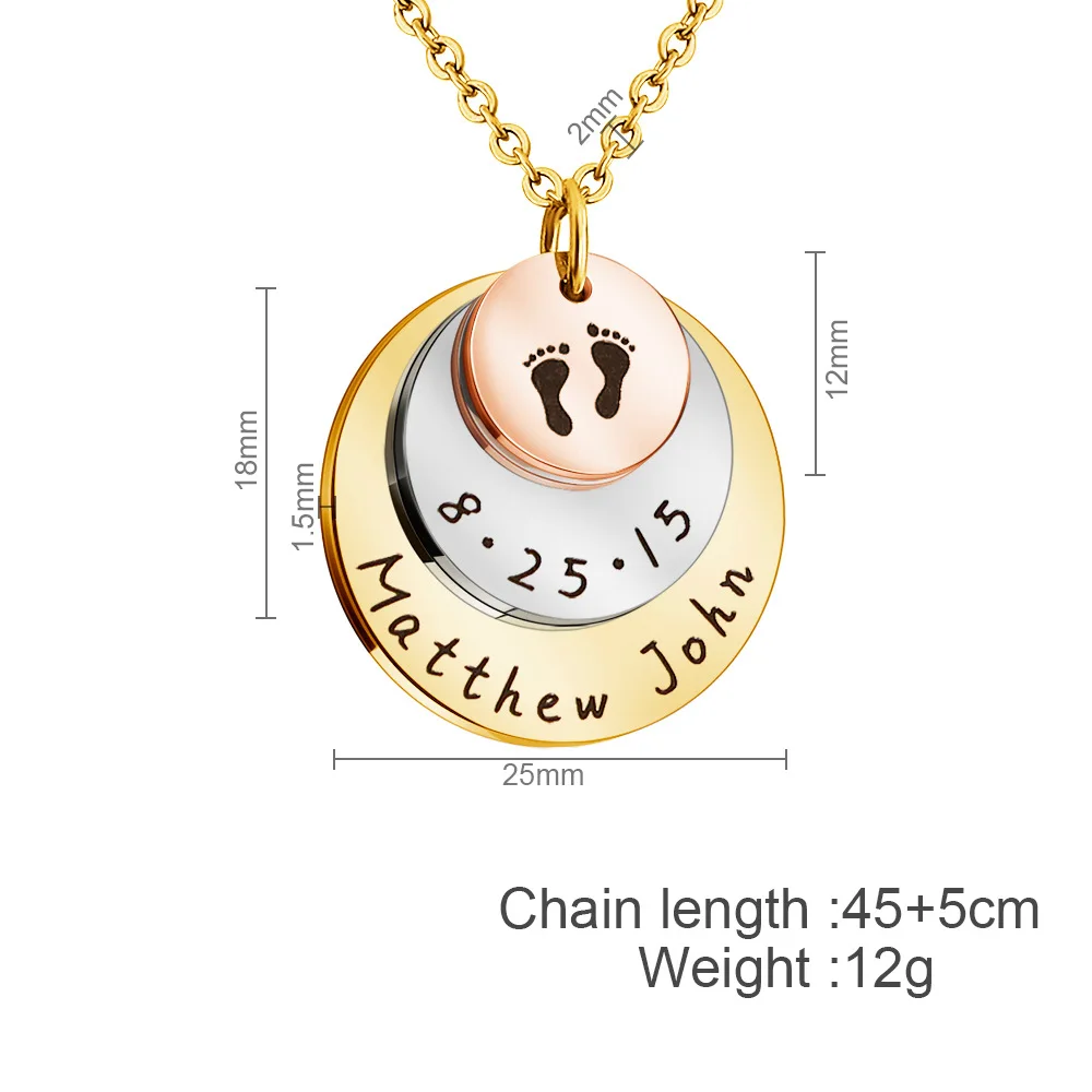 Personalized Baby Date Feet Necklace for Women Customized Name Memory Pendant Necklace Gift for Mother Jewelry view 2