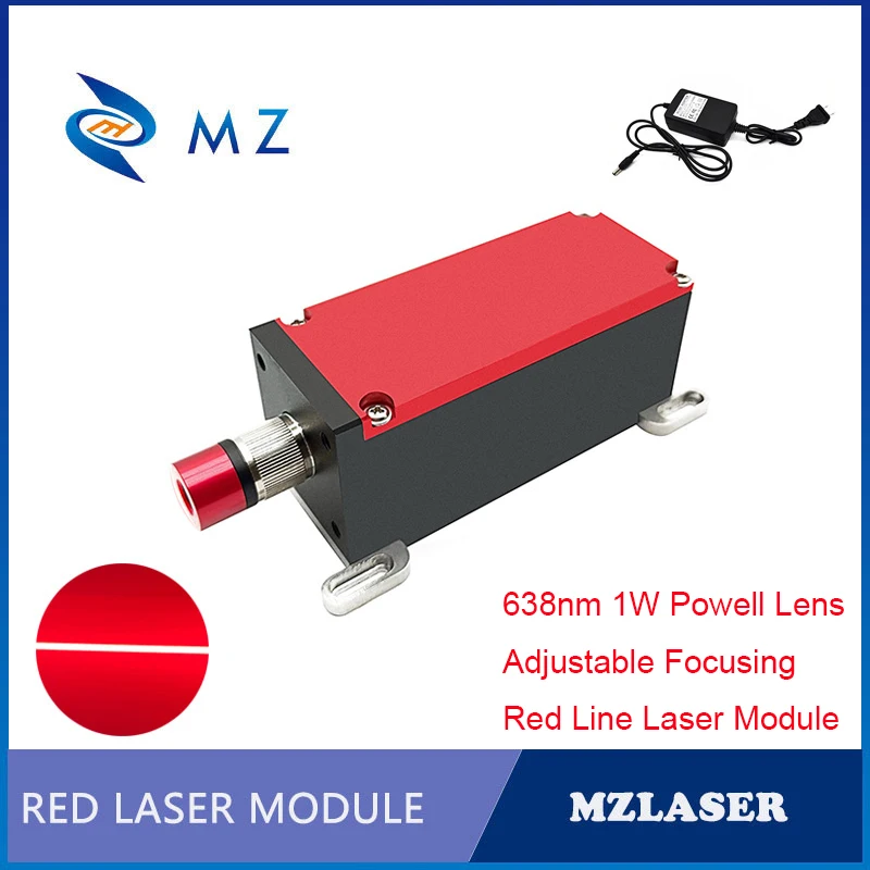 Lentille Powell Red Line Laser Diode Tech, Mise au point réglable, 638nm, 1W, Bonne dissipation thermique, Prise aviation laser rouge avec adaptateur