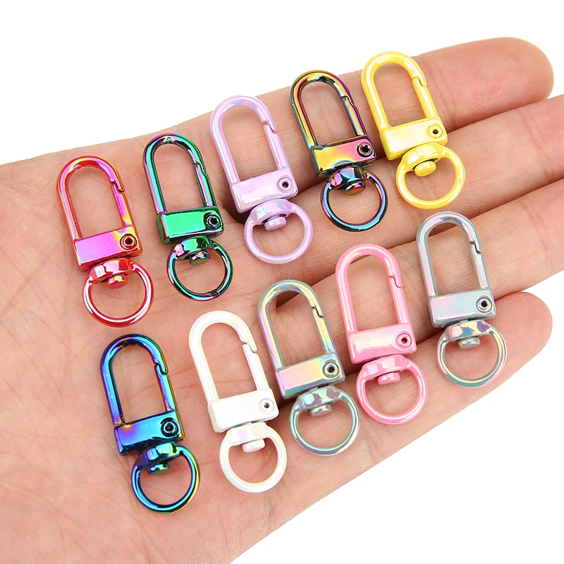 10 قطعة سبائك معدنية ملونة سلاسل المفاتيح الدورية مشبك 3.4 سنتيمتر جراد البحر المشابك السنانير حلقة رئيسية Keyrings اكسسوارات لصنع المجوهرات