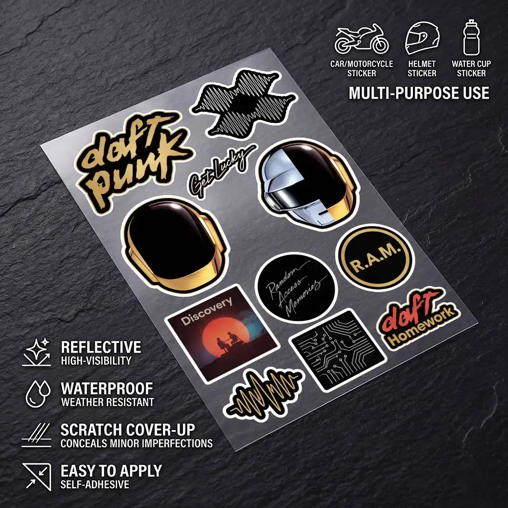 D-DaftPunk-k Safety Reflective Waterproof Auto Decal Scratch Cover Stickers Universal For Bike Helmet Mug Refrigerator