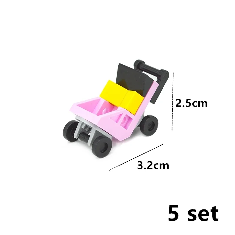 DIY Accessories  Assemble Bricks for Children City MOC Toy Small Baby Figures Stroller Building Blocks Cute Baby Carriage