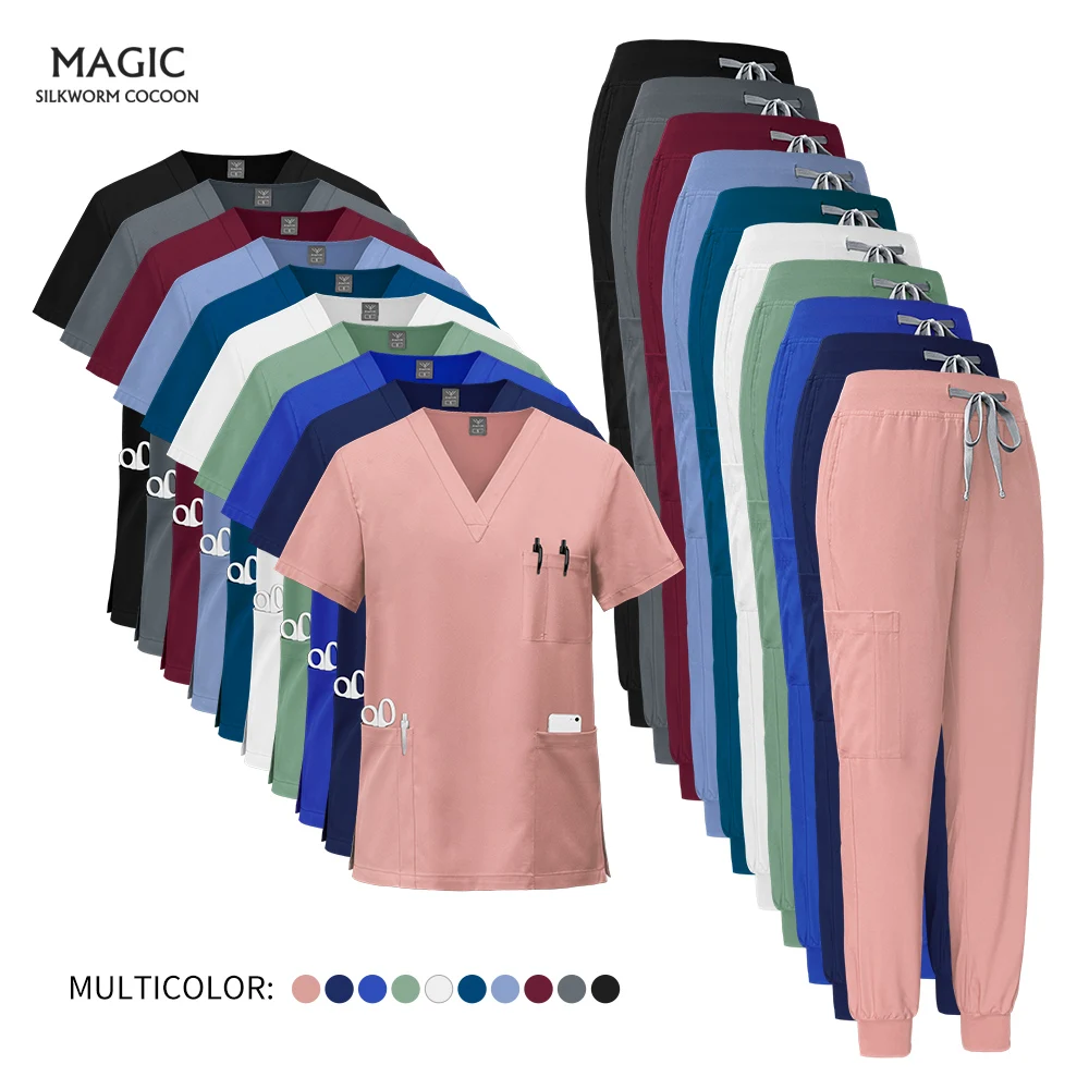 

Doctor Suits High Quality Uniforms Medical Nurse Uniform Scrub Set Women and Men's Modern V-Neck Tops and Pant Hospital Workwear