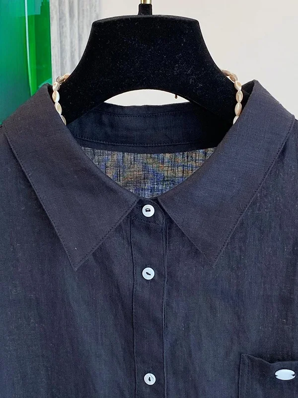 Csa de Linho de Manga Curta com Design Único para Mulheres, Estilo Fino de Verão, Csa E, Moda Casual para Trabalho