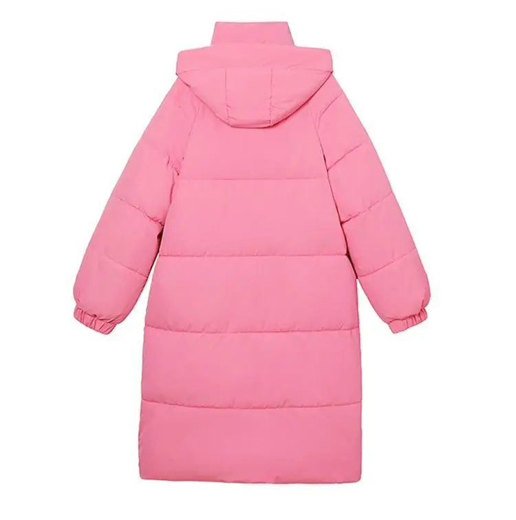 Long Hooded Puffer Coat Women Contrast Collar Warm Quilted Parka Zip‑Up Loose Windproof Winter Outerwear Ladies Padded Jacket