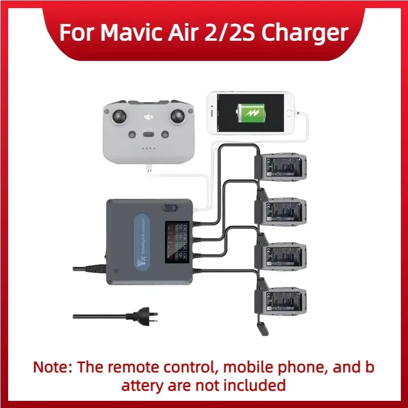 NEW for Mavic Air 2 /2S Drone 6 in 1 Digital Display Battery Charger with USB Battery Charging Hub Fast Smart Battery Charger