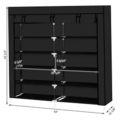 7 Tiers Portable Shoe Rack Closet Fabric Cover Shoe Storage Organizer Cabinet Black