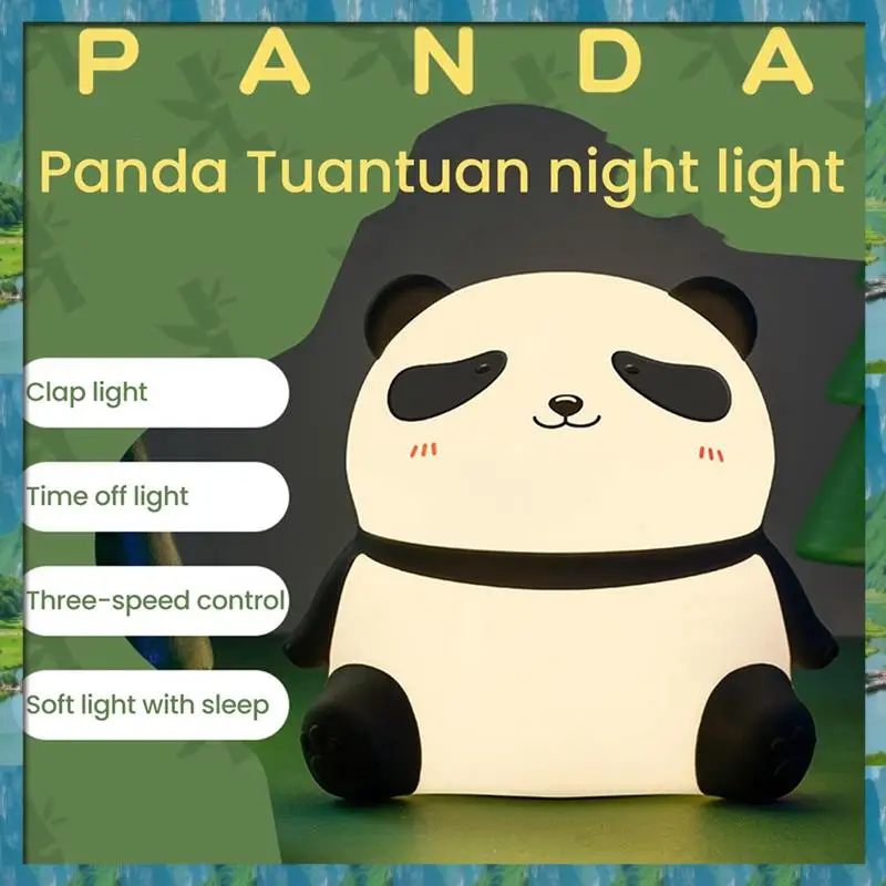 The New Cute Panda LED Night Light Silicone USB Rechargeable Timer Bedside Lamp Room Decor Children Nightlight Gift