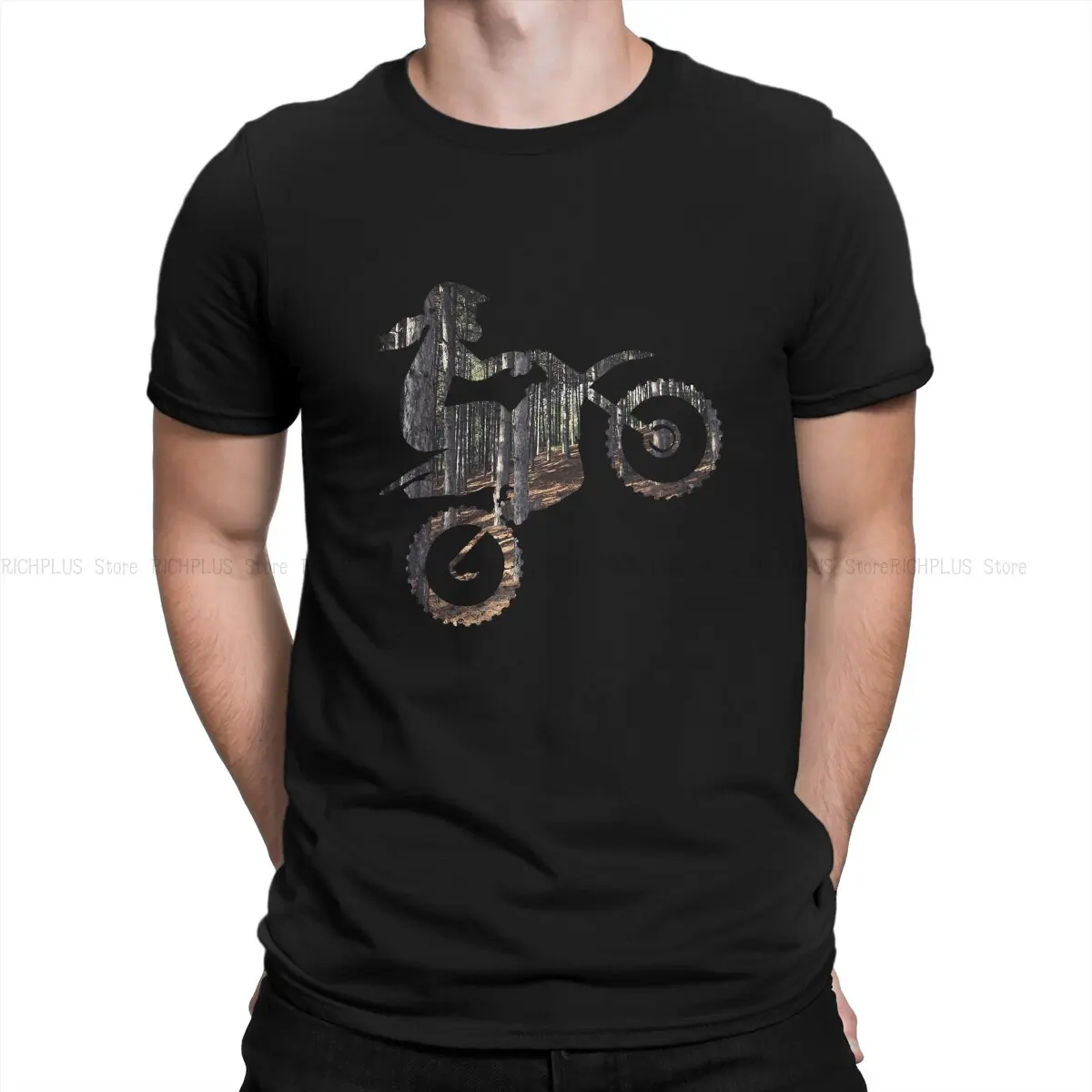 Dirt Bike Girl Silhouette With Trees Men TShirt Enduro Cross Motorcycle Racing O Neck Tops Polyester T Shirt Funny Gifts