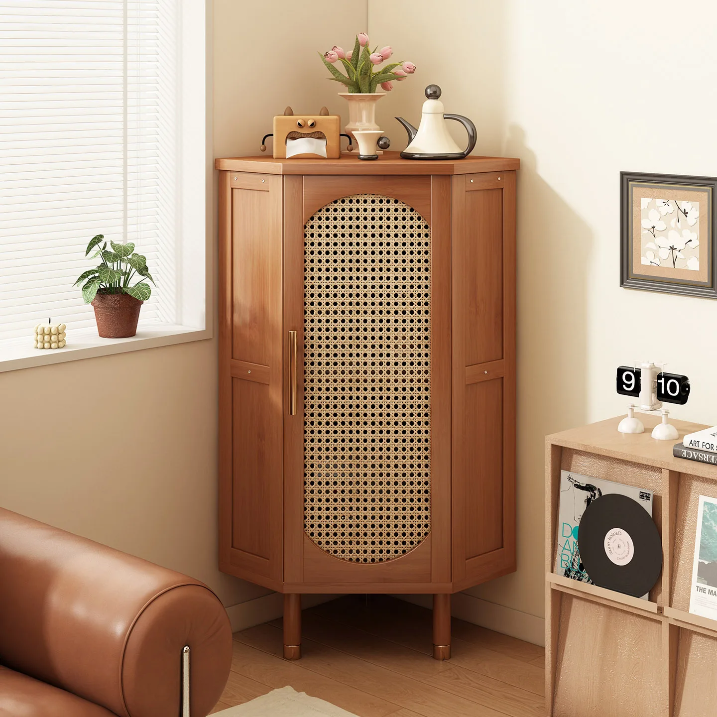 Corner Storage Cabinet Small Space Furniture90 Degree Corner  Organizer Stand for Living Room Bedroom Balcony Narrow Nightstand