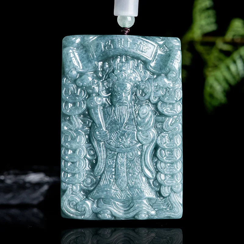 

Natural A-grade Jade Blue Water God Of Wealth Pendant Tongcai Ice Seed Jade Charms For Men's Gifts Women's Jewelry Drop Shipping
