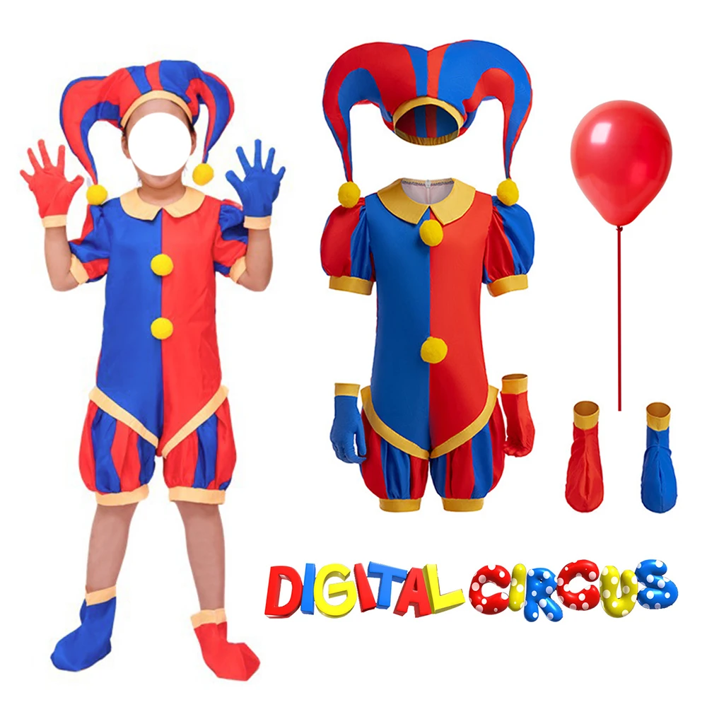 

The Amazing Digital Circus Cosplay Clothing 6pcs Set with Hat Pomni 2024 Carnival Party Helloween Outfit Jumsuit Clown Set