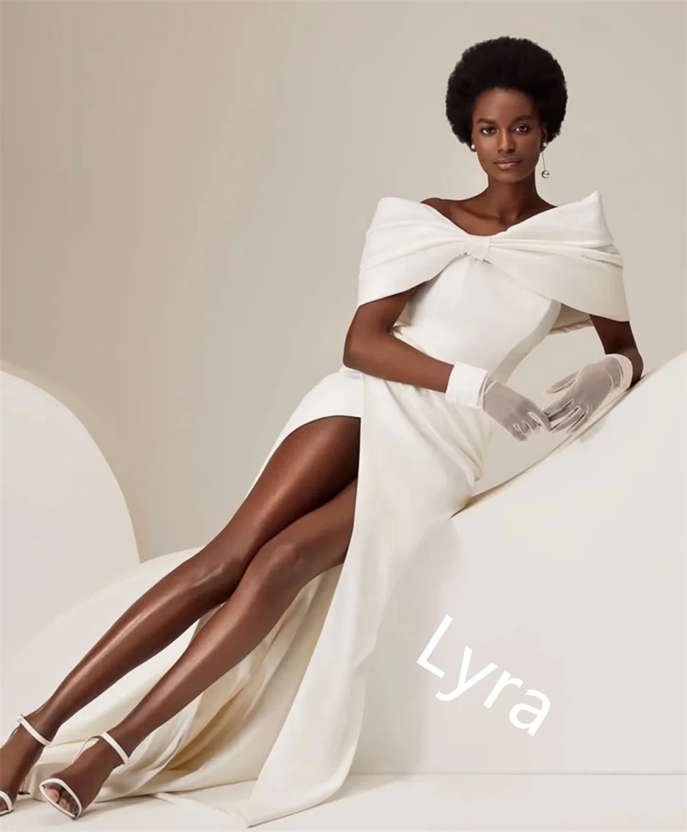 Gaun Malam Jersey Putih Mewah Kustom Gaun Selebriti Tanpa Lengan Tali Spaghetti Bahu Terbuka Gaun Selebriti Vestido De Festa