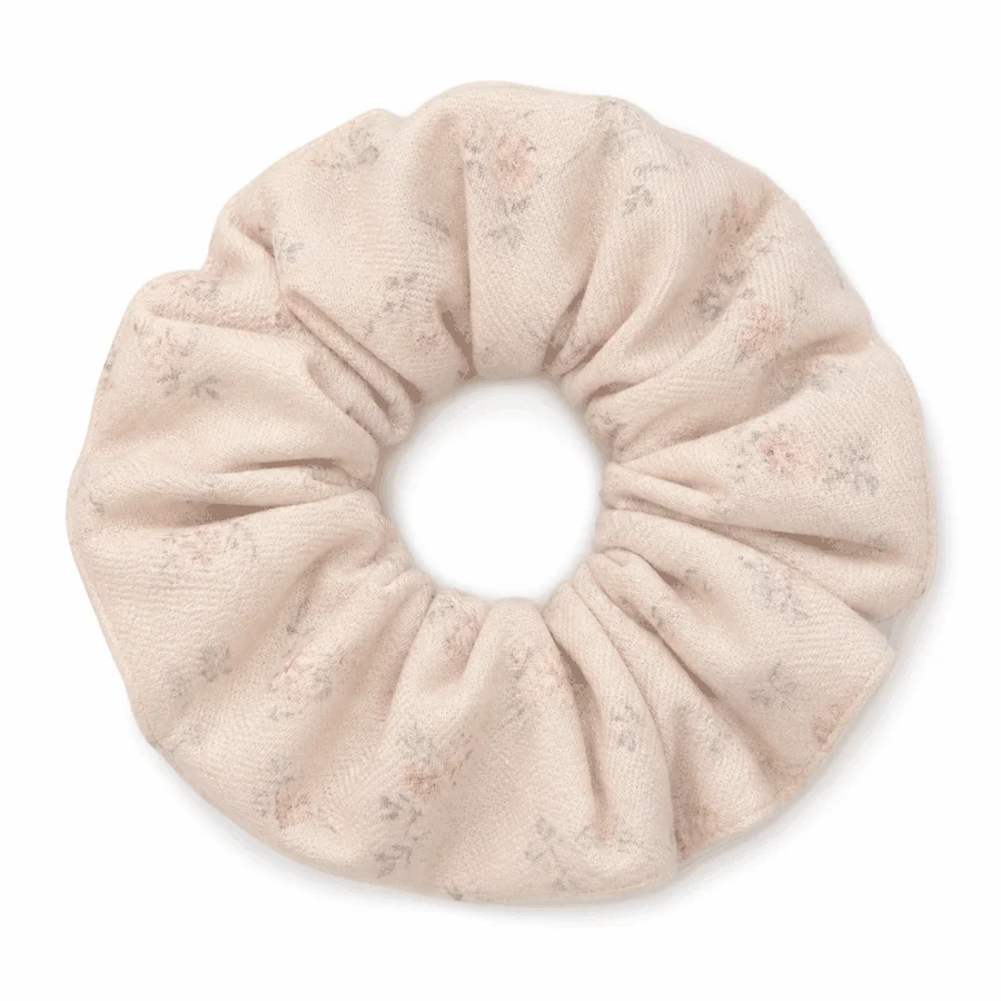 handmade-soft-mist-pink-floral-single-layer-scrunchie-oversized-textured-hair-tie-for-women-ponytail-bun-everyday-hair