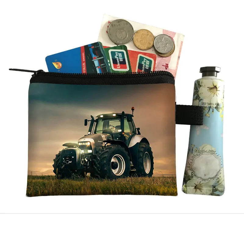 Tractor Print Coin Purse Boy Girl Storage Bag Woman Shopping Portable Coin Bag Wallet ID Credit Card Bag Gift