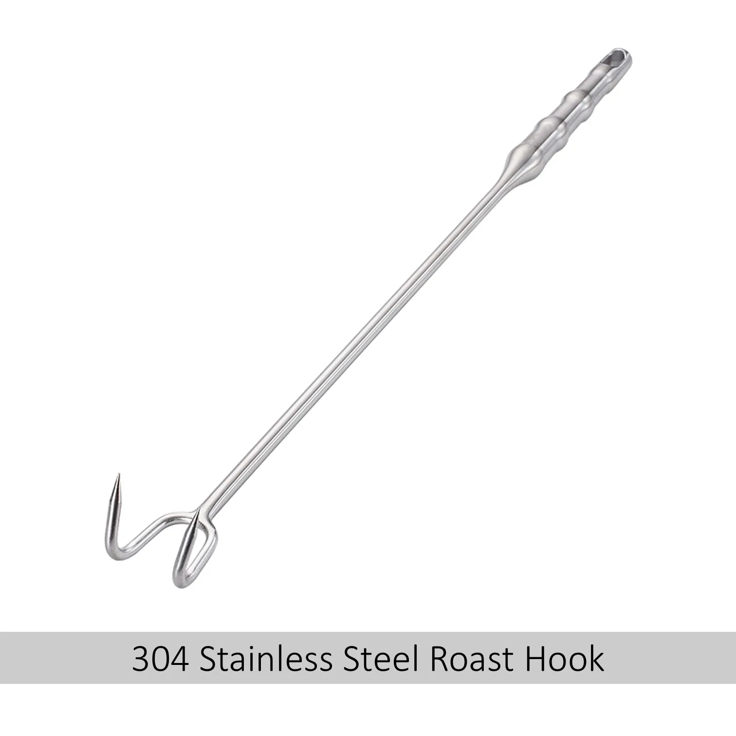 

LFGB Certificated 304 Stainless Steel Roast Meat Hook 53cm Length 8.7mm Thickness Barbecue Turner Ergonomic Handle Butcher Tool