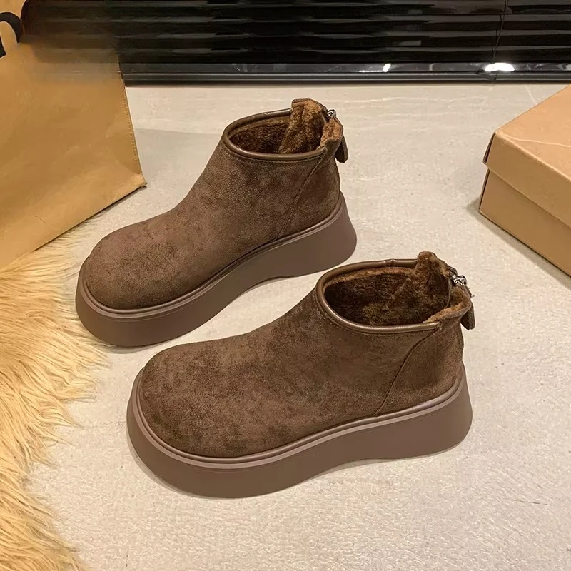 Winter New Matching Thick Soled Boots Women's Plush Thick Low Cut Snow Boots Fashionable and Trendy Women's Footwear