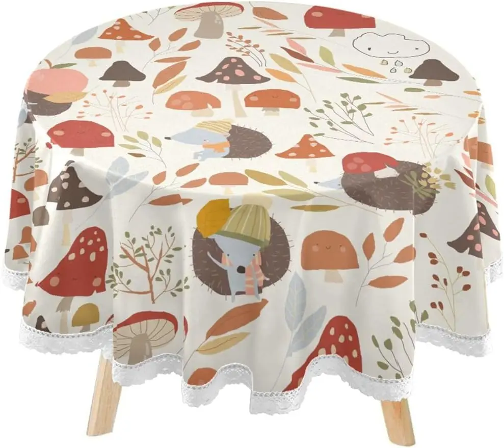 

Autumn Cartoon Circular Lace Table Cover Washable for Kitchen Party BBQ Dining Decor