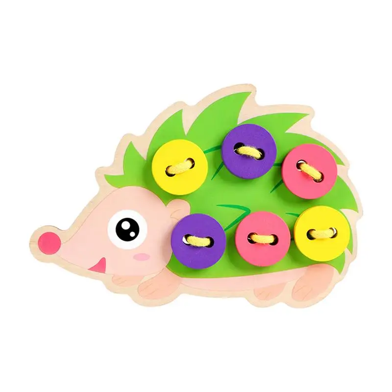 

Tie Your Shoes Practice Hedgehog Shaped Early Education Toy Wooden Educational Rope Practice Toys For Kindergarten Boys Girls