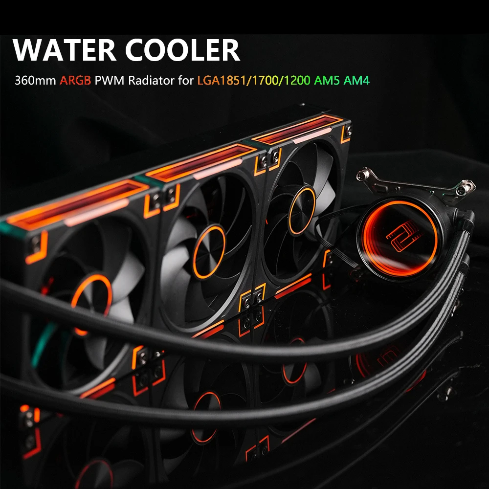 

Охладитель воды 360 мм для процессора компьютера, ШИМ, универсальный радиатор для воды и холода, охлаждающий вентилятор ARGB, поддержка LGA1851/1700/1200 AM5 AM4