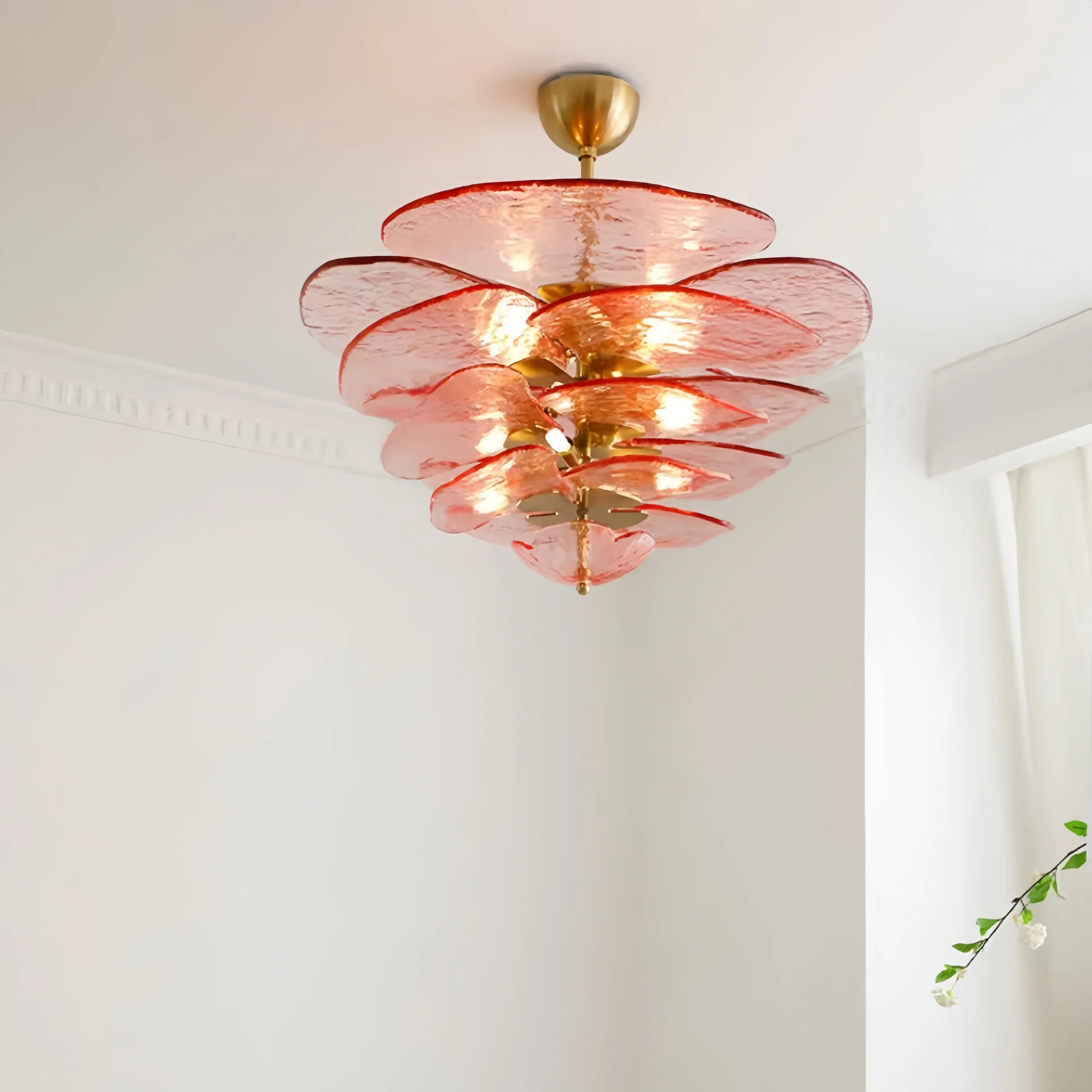 

Винтажная стеклянная люстра с янтарным и розовым цветком, светодиодный подвесной светильник для кафе, ресторана, гостиной, кабинета, домашнего декора, подвесной светильник