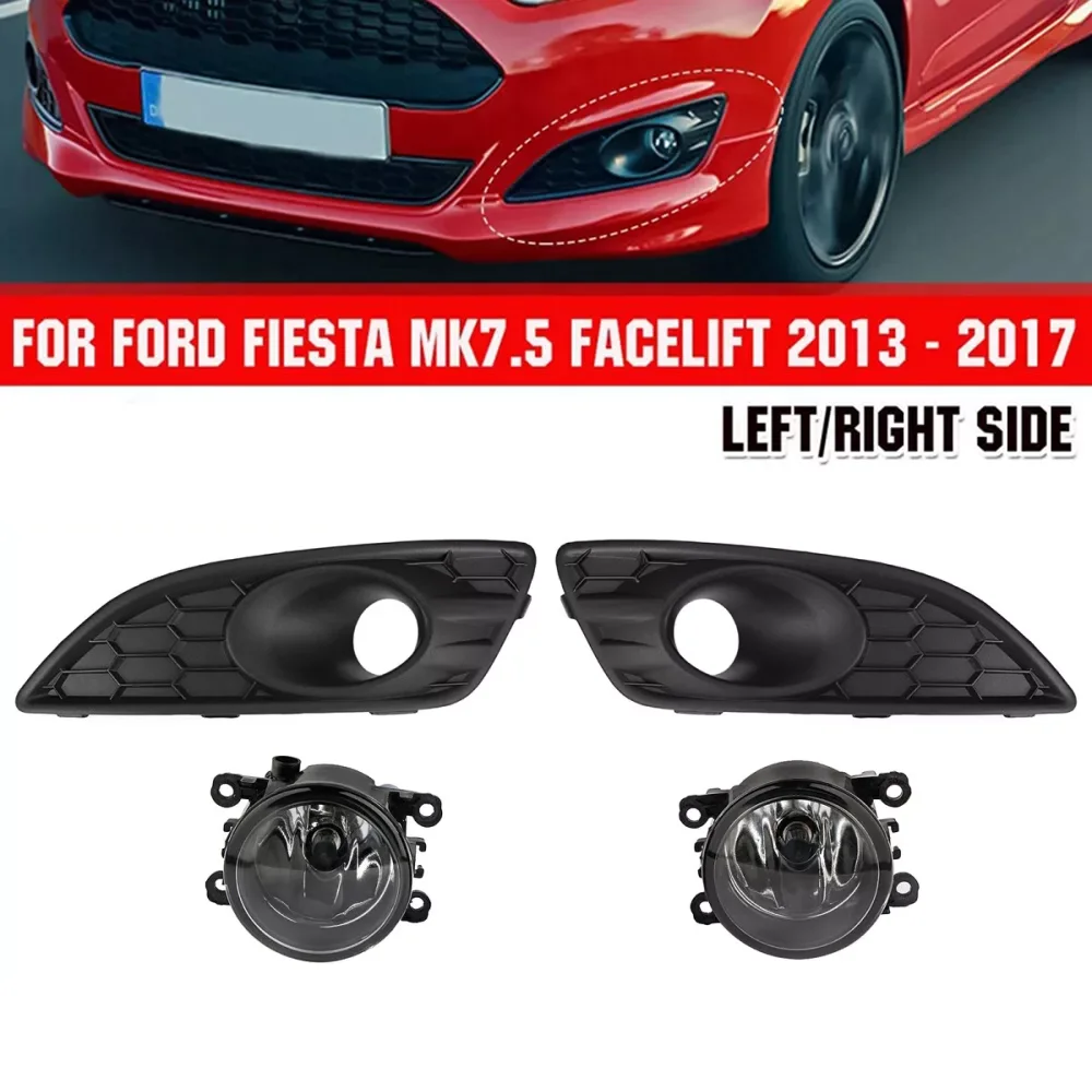 For Ford Fiesta MK7 Zetec S 2012-2017 4PCS Car Front Bumper Fog Lamp Lower Grille Grill Cover + Fog Light Kit Assembly