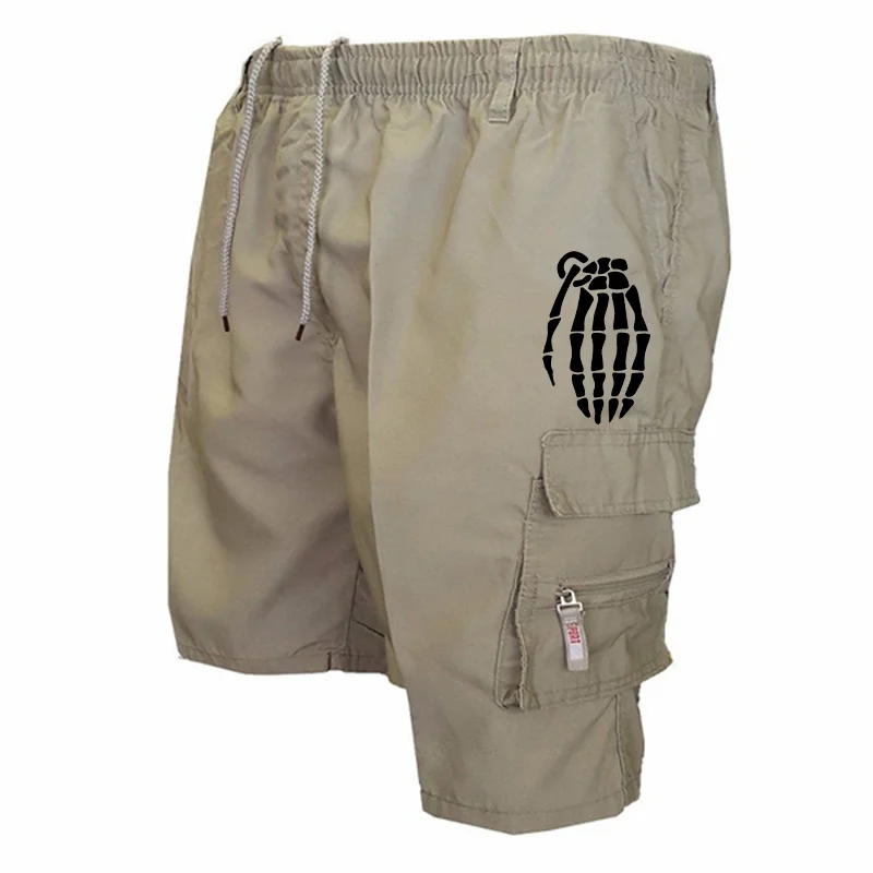 Summer New Wave Men's Shorts Skull Grenade Printed Men's Leggings Casual Jogging Shorts Loose Multi Pocket Camouflage Work