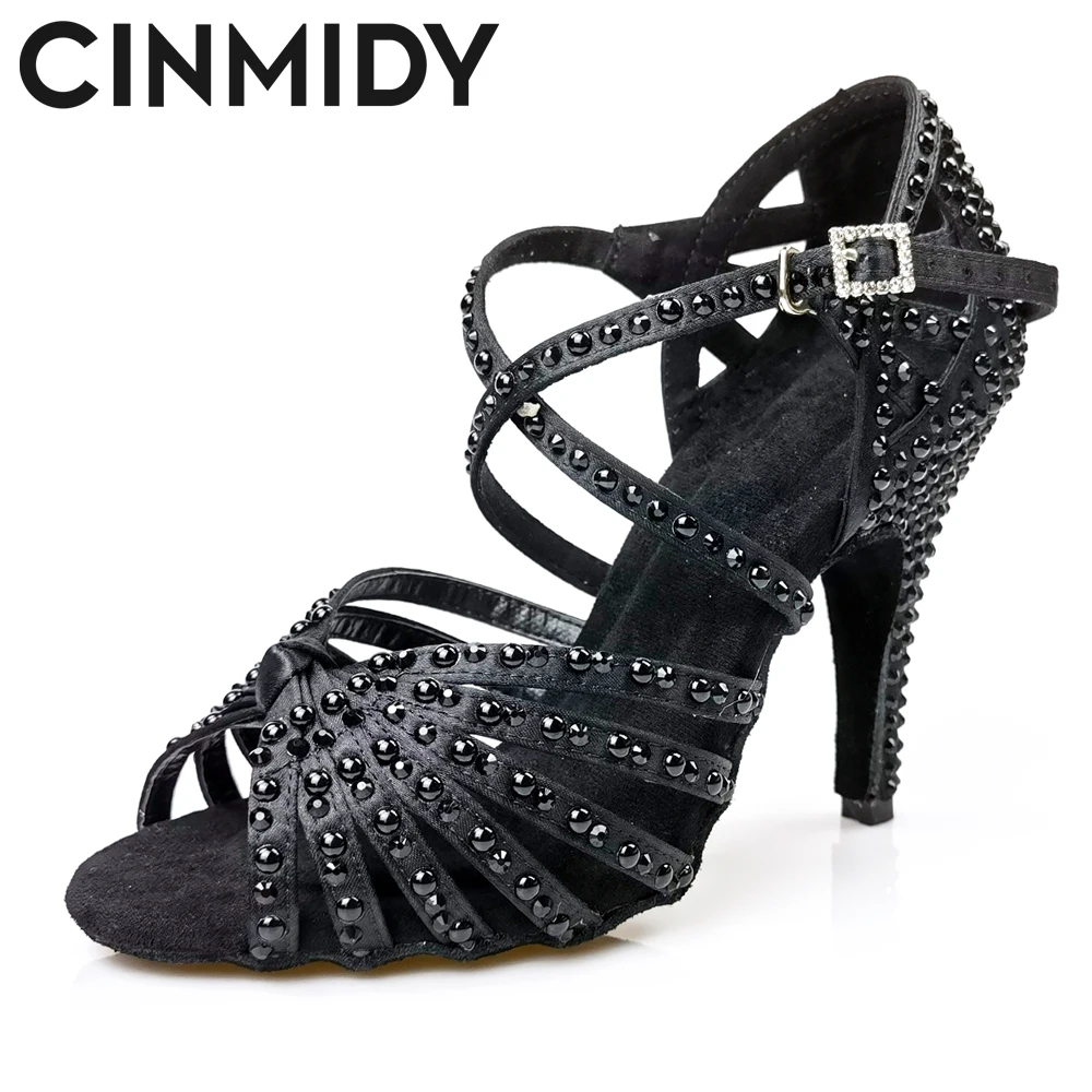 

CINMIDY Latin Dance Shoes for Girls Women Ladies With Pearl Ballroom Modern Tango Dancing Performance Shoes Women Wedding Shoes