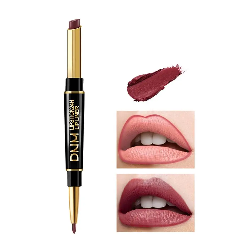 Delineador de labios 2 en 1, maquillaje, lápiz labial mate de doble punta, lápiz labial mate, Cosméticos impermeables, lápiz labial rojo desnudo I5l6