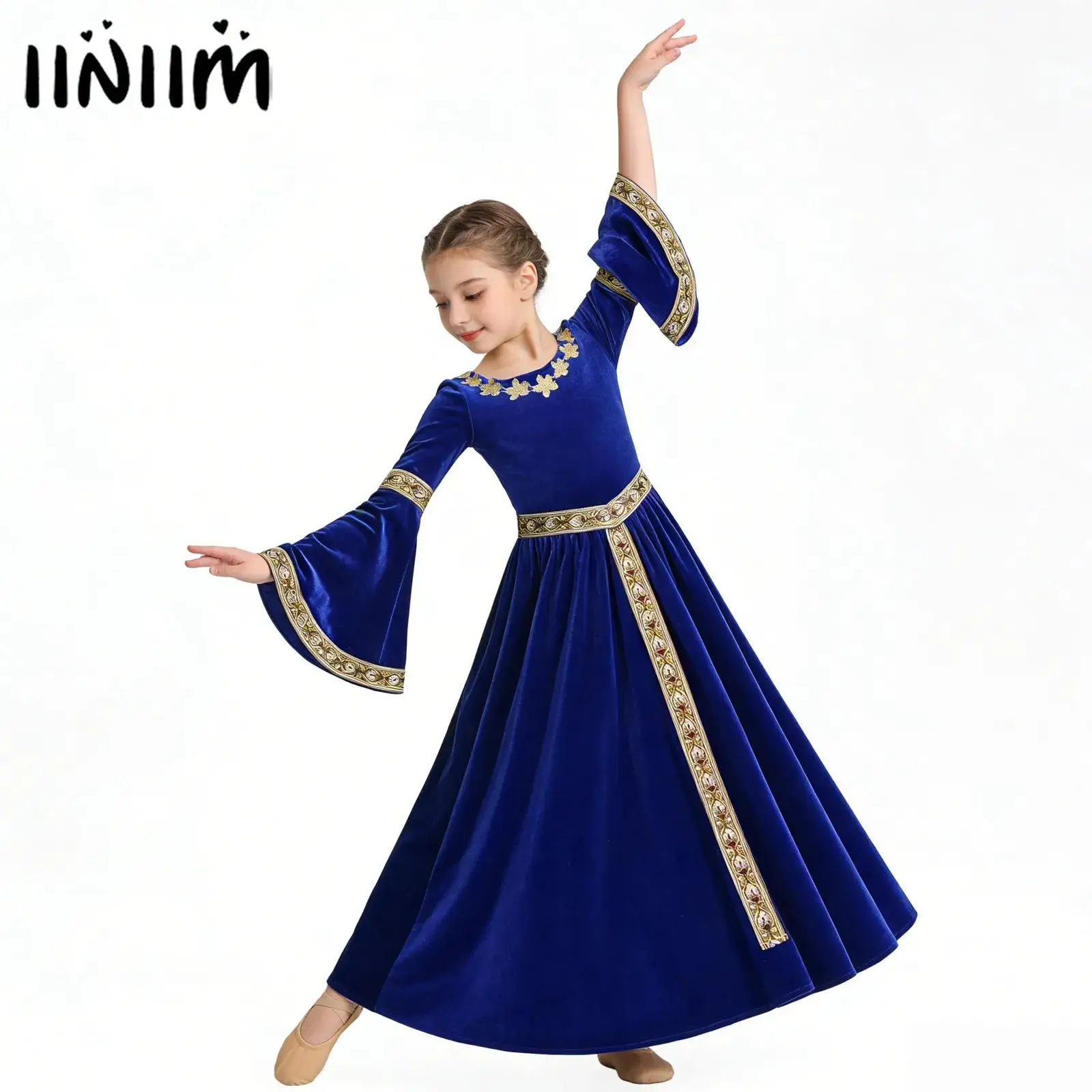 

Kids Girls Medieval Princess Victorian Maxi Dress Performance Gown Costume Velvet Renaissance Historical Retro Dress Up Outfits